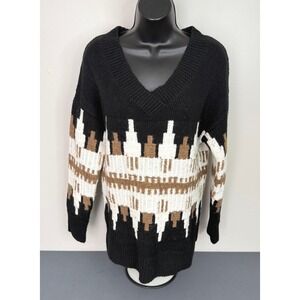 Old Navy Women's V-Neck Printed Pullover Sweater XS Black Cozycore Cabincore